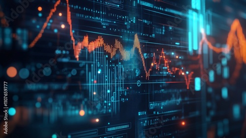 Concept of business graphics with visuals of financial graphs, data charts, and professional icons designed for modern presentation