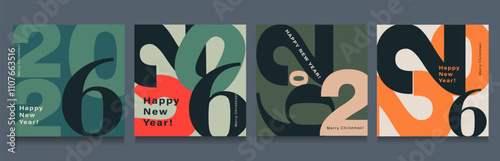 2026 Year. Happy New Year 2026 and Merry Christmas. Background Figure in the Green, Black, Red, Orange Colors. Abstract Vector Illustration for the New Year for Banner, Poster, Card.