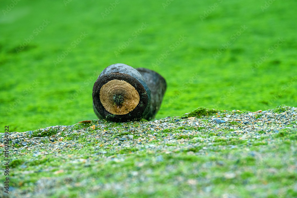 Fototapeta premium The root of the plant was washed and treated with waves. Eye. A quirk of nature, Interesting shape, to collect all sorts of things on the beach during a walk - useless thing, Interesting for a second