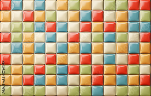 Wall texture. Square tiles in the kitchen seamless tile pattern. Toy style, cartoon 3d decorative tile pattern 