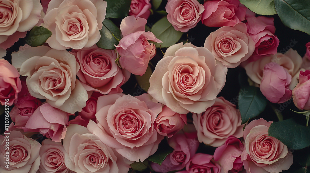 Obraz premium Elegant border featuring soft pink roses in full bloom