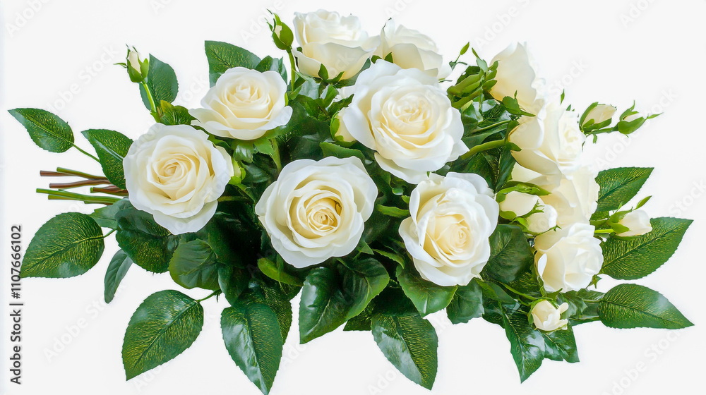 Elegant bouquet of pristine white roses with rich green foliage Elegant bouquet of pristine white roses with rich green foliage