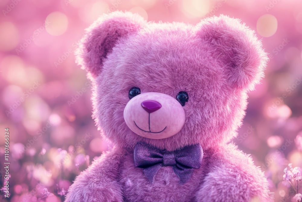 Charming rose-colored plush bear art illustration Charming rose-colored plush bear art illustration