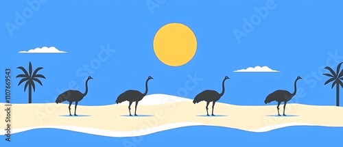 Three ostriches walking in a field photo