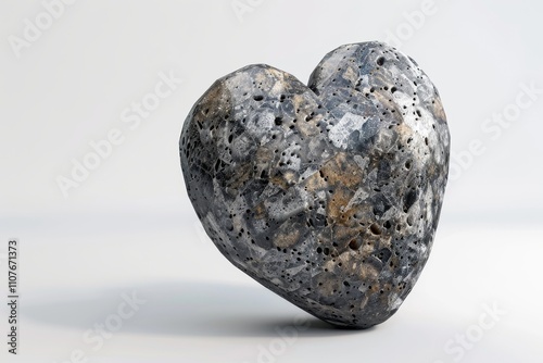 Stone Heart, Polished Granite Heart, Pebble Love Symbol 3d Imitation, White Background