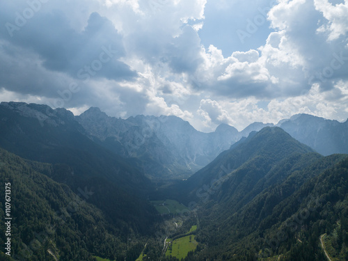 View on mountains by Logar Valley in the slovenian Alps photo