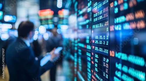 Image of a busy stock market environment with brokers and traders actively engaging in financial transactions