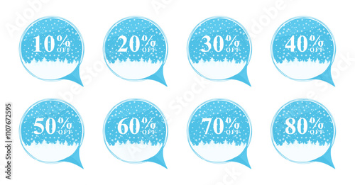 Super sale and special offer. 10, 20, 30, 40, 50, 60, 70, 80 percent off sale discount isolated on white background. Winter sale offer, Super Sale, end of season special offer.Flat vector illustration