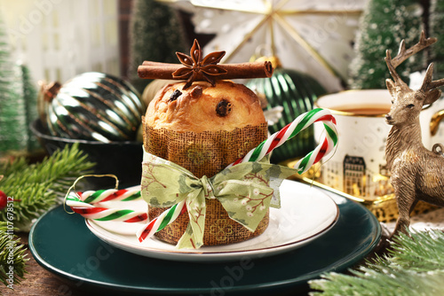 Small Italian panettone cake for Christmas