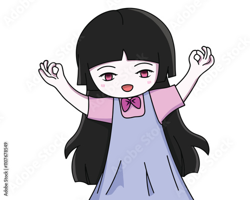 Little girl showing her hand saying OK, illustration vector, eps, cartoon
