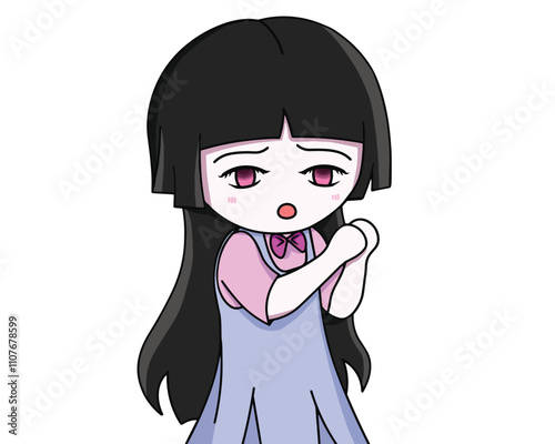 The little girl felt guilty and wanted to apologize.illustration vector, eps, cartoon