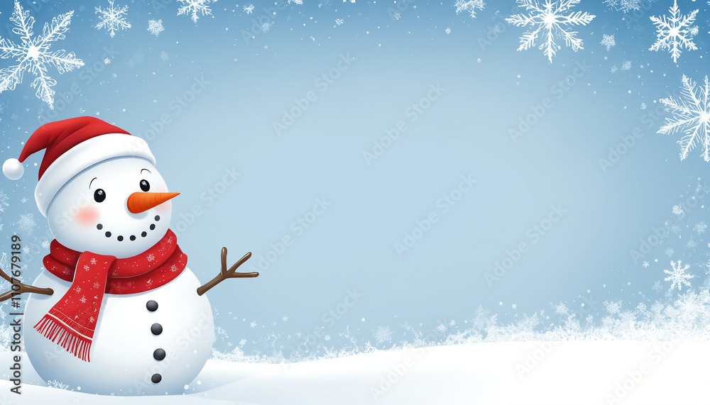 Fototapeta premium Banner of high-quality snowman with simple background suitable for use in graphic design