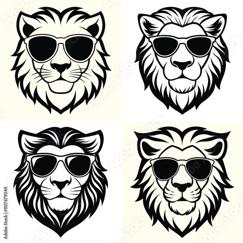 lion wearing sunglass silhouette, vector. ai generated