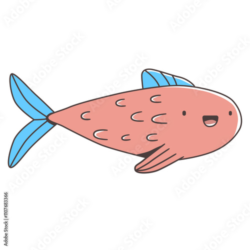 Cartoon blue fish  vector illustration.  Cute marine character design.