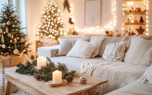 Festive living room with cozy decorations and holiday spirit during winter celebrations