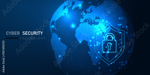 Cyber security vector background, shield lock in futuristic Concept of internet privacy and cyber protection