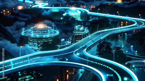 Secure Tomorrow HighTech Gated Community with Futuristic Surveillance and Illuminated Safety Features