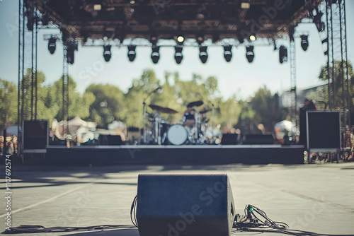 Attendees eagerly anticipate the next band on a sunny day at an outdoor concert venue photo