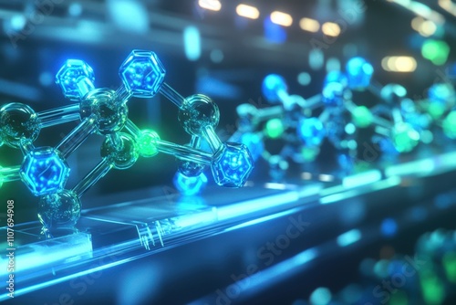 Bonding structure of materials science are relying on knowledge from physics chemistry biology and geology. Futuristic molecular structure in vibrant colors