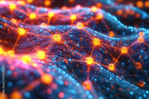 Bonding structure of materials science are relying on knowledge from physics chemistry biology and geology. Abstract glowing network visualization background