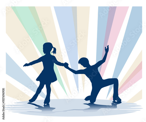 Children silhouettes. Figure skating boy and girl, vector illustration.