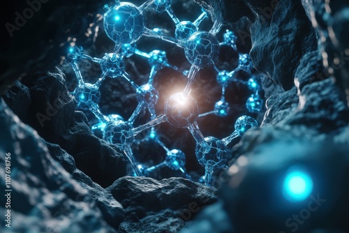 Bonding structure of materials science are relying on knowledge from physics chemistry biology and geology. Futuristic molecular structure in a dark environment