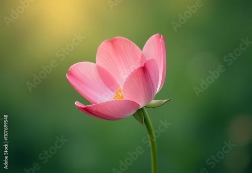 Tulip Flower Blooming in Spring with Soft Green Nature Backdrop