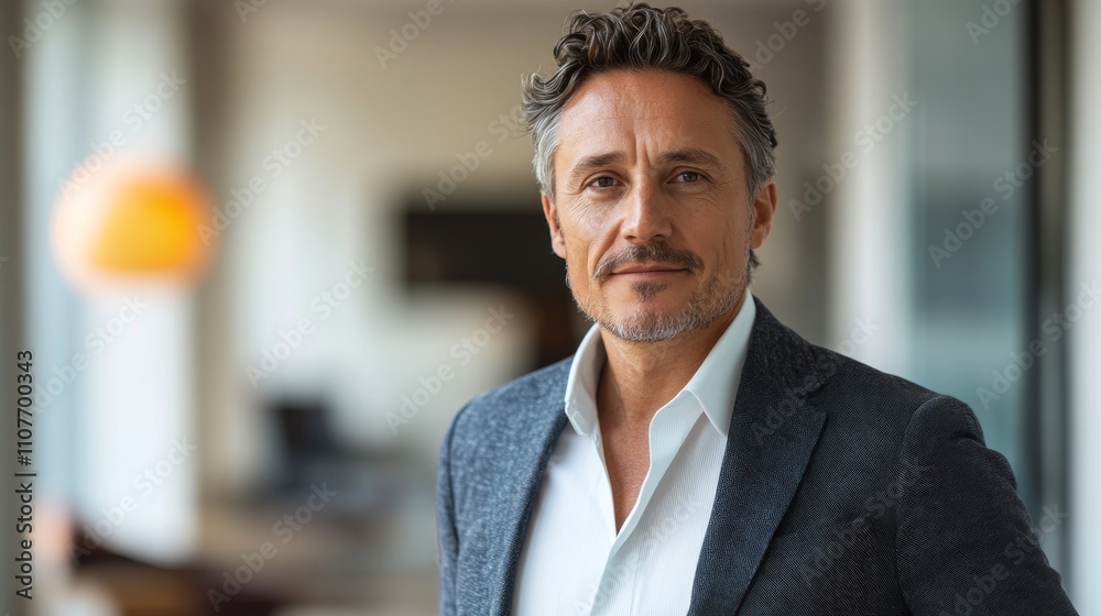 Fototapeta premium Portrait of a Confident Middle-Aged Man in a Modern Office Setting
