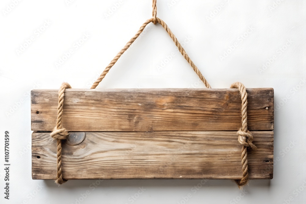 A handcrafted wooden sign suspended by rope against a clean white wall, offering a natural and rustic aesthetic for signage mockups or minimalist decor themes. A handcrafted wooden sign suspended by rope against a clean white wall, offering a natural and rustic aesthetic for signage mockups or minimalist decor themes.