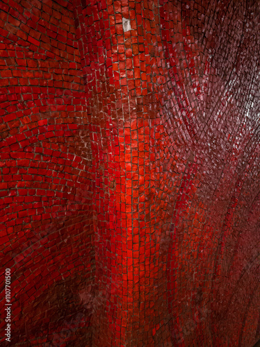 Red smalt mosaic covering, close-up.