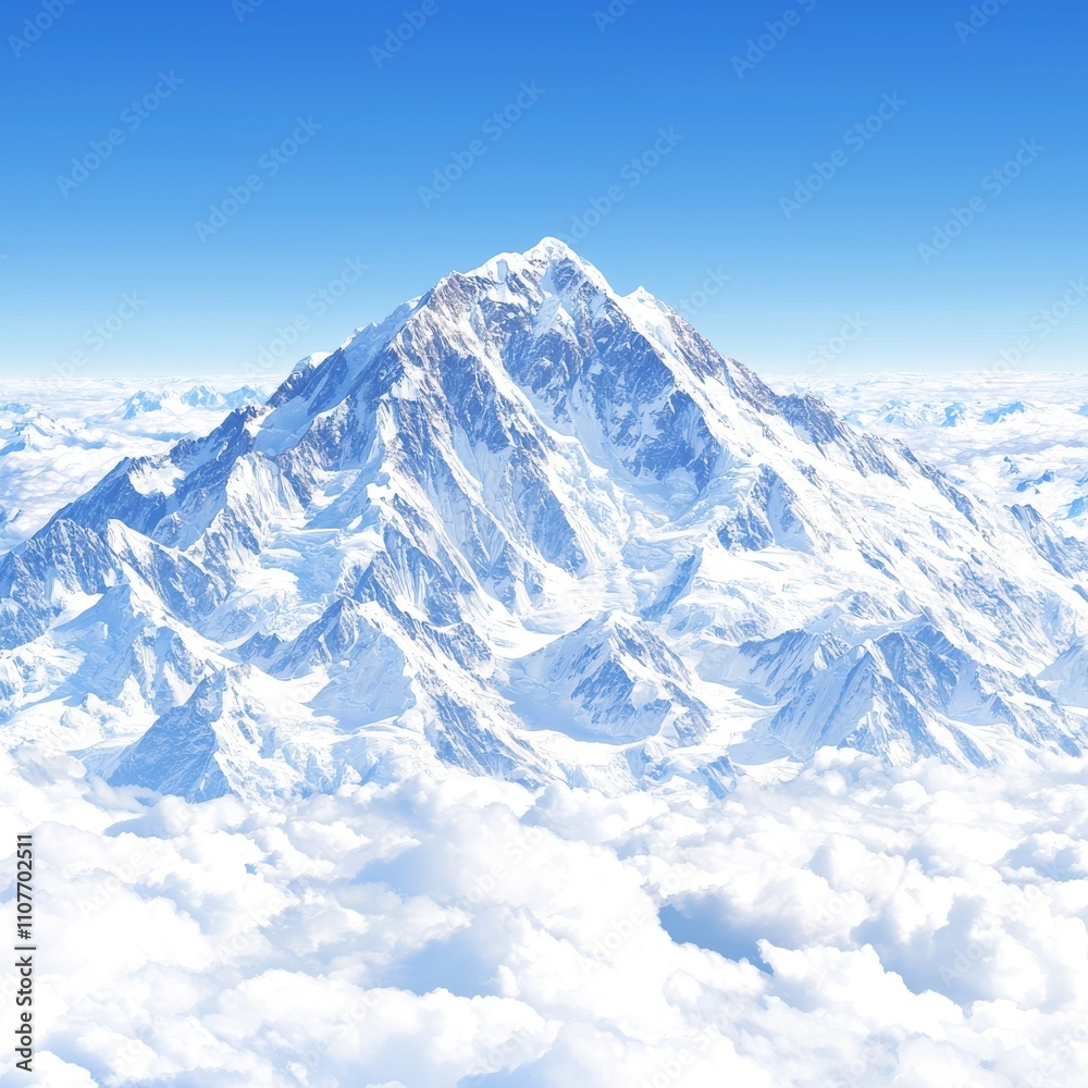 Obraz premium Majestic snow-capped mountain peak above clouds.