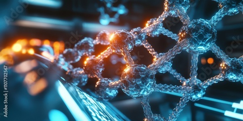 Bonding structure of materials science are relying on knowledge from physics chemistry biology and geology. Futuristic molecular structure with glowing elements