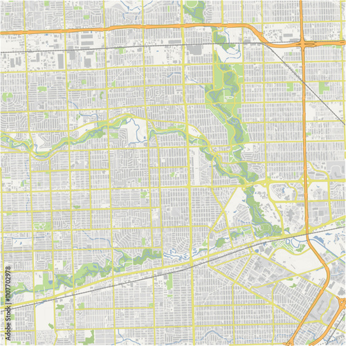 Map of Dearborn Heights in Michigan in a normal road map style. Contains layered vector with roads water, parks, etc.