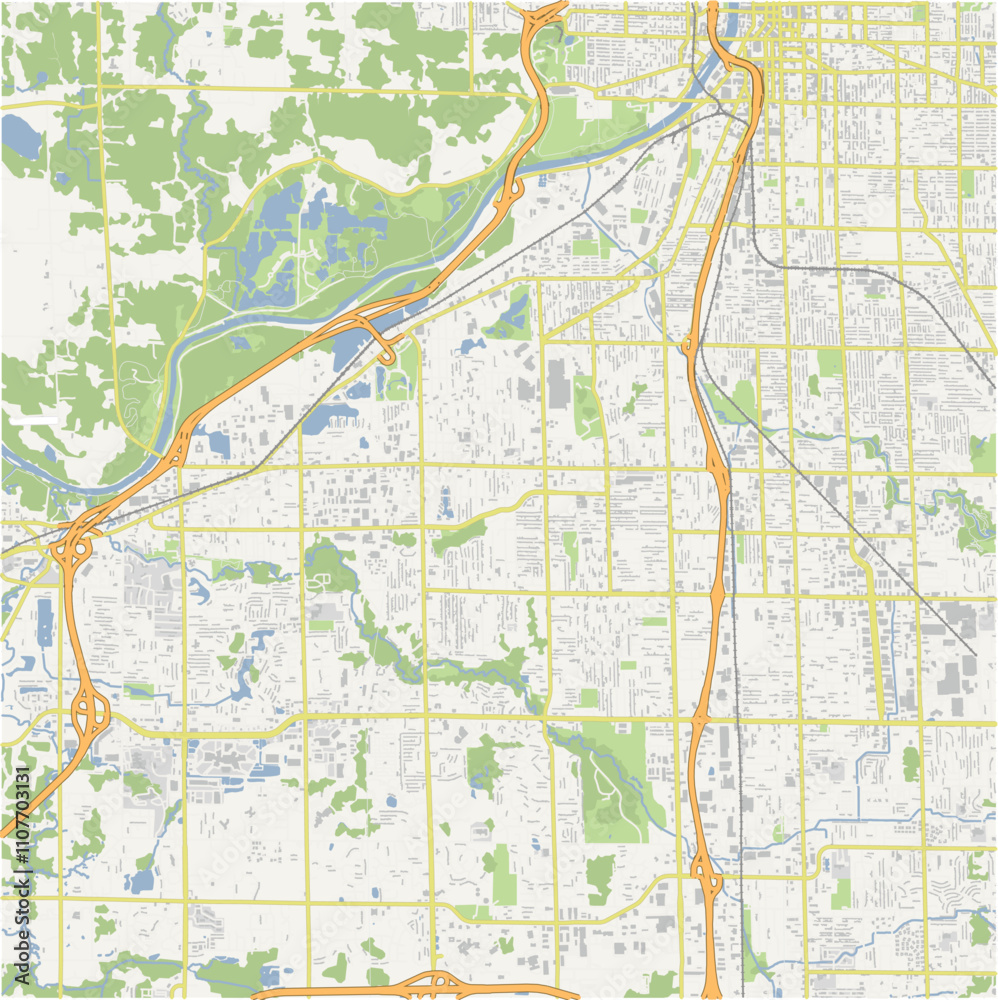 Fototapeta premium Map of Wyoming in Michigan in a normal road map style. Contains layered vector with roads water, parks, etc.