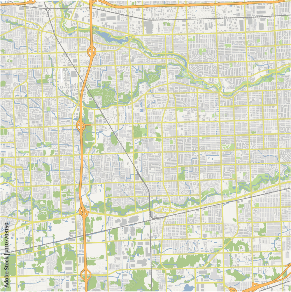 Fototapeta premium Map of Westland in Michigan in a normal road map style. Contains layered vector with roads water, parks, etc.