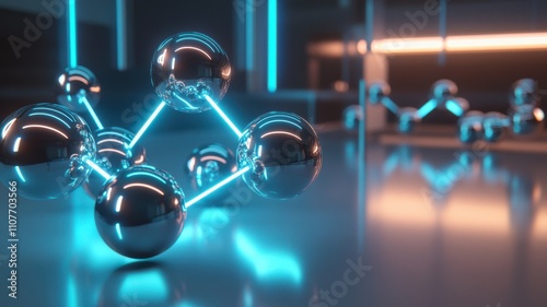 Bonding structure of materials science are relying on knowledge from physics chemistry biology and geology. Futuristic molecular structure with glowing elements