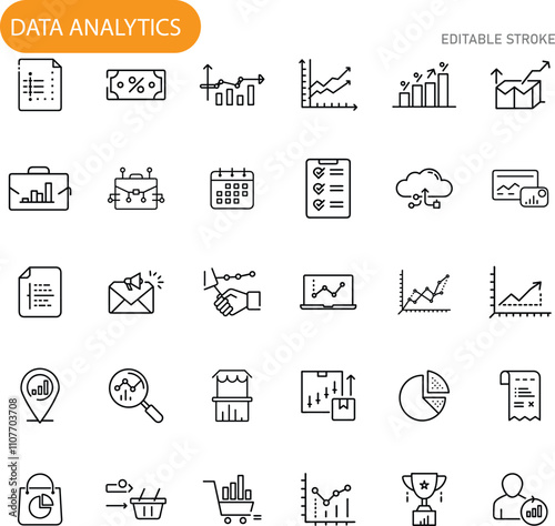 Data Analytics Icons Business, Finance, Marketing, Growth Charts