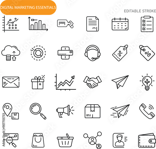 Digital Marketing Essentials Icons for Strategy, Sales, and Growth