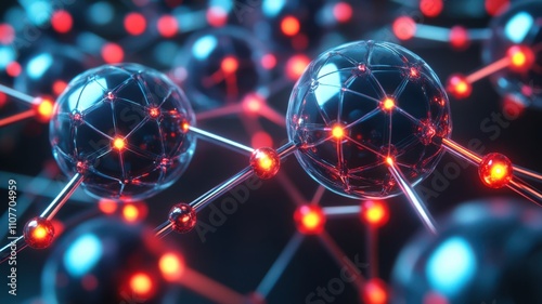 Bonding structure of materials science are relying on knowledge from physics chemistry biology and geology. Abstract molecular structure with glowing connections