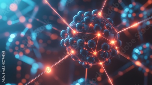 Bonding structure of materials science are relying on knowledge from physics chemistry biology and geology. Futuristic molecular structure in glowing colors