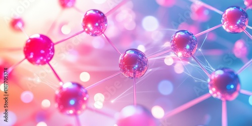 Bonding structure of materials science are relying on knowledge from physics chemistry biology and geology. Molecular structure with vibrant colors and bokeh effect.
