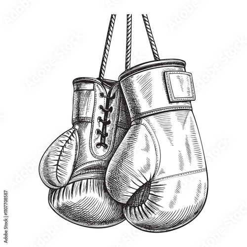 hanging boxing gloves sketch hand dawn drawing vector illustration