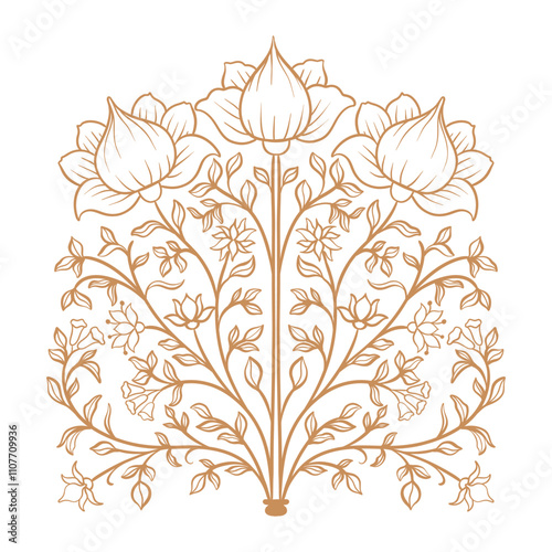 Mughal decorative ornamental floral. Vintage intricate traditional mughal style with flowers and foliage.