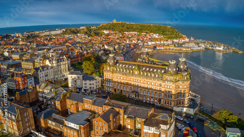 Konstfotografi Aerial View of Scarborough, England, United Kingdom at Dusk
