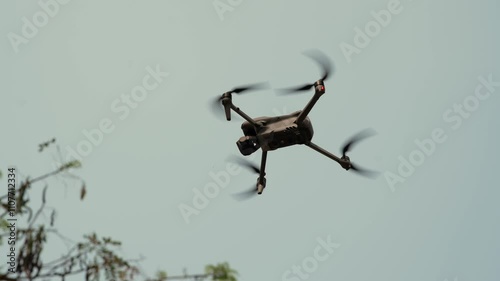 Drone fly  from sky in forest in military operation