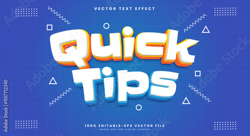 Quick Tips 3d Cartoon Style Editable text effect template premium vector