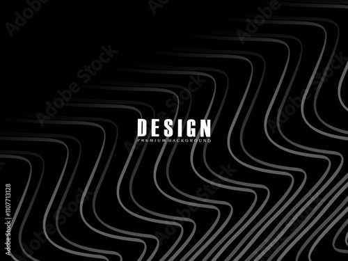 Abstract futuristic dark black background with waving design. Realistic 3d wallpaper with luxurious flowing lines. Elegant background for posters, websites, brochures, cards, banners, apps etc.