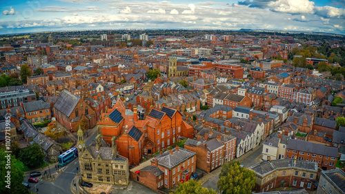 Aerial View of Wrexham in northern Wales, United Kingdom