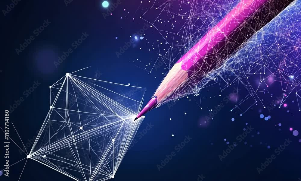 pencil education future business universe low poly wireframe ai generated video concept