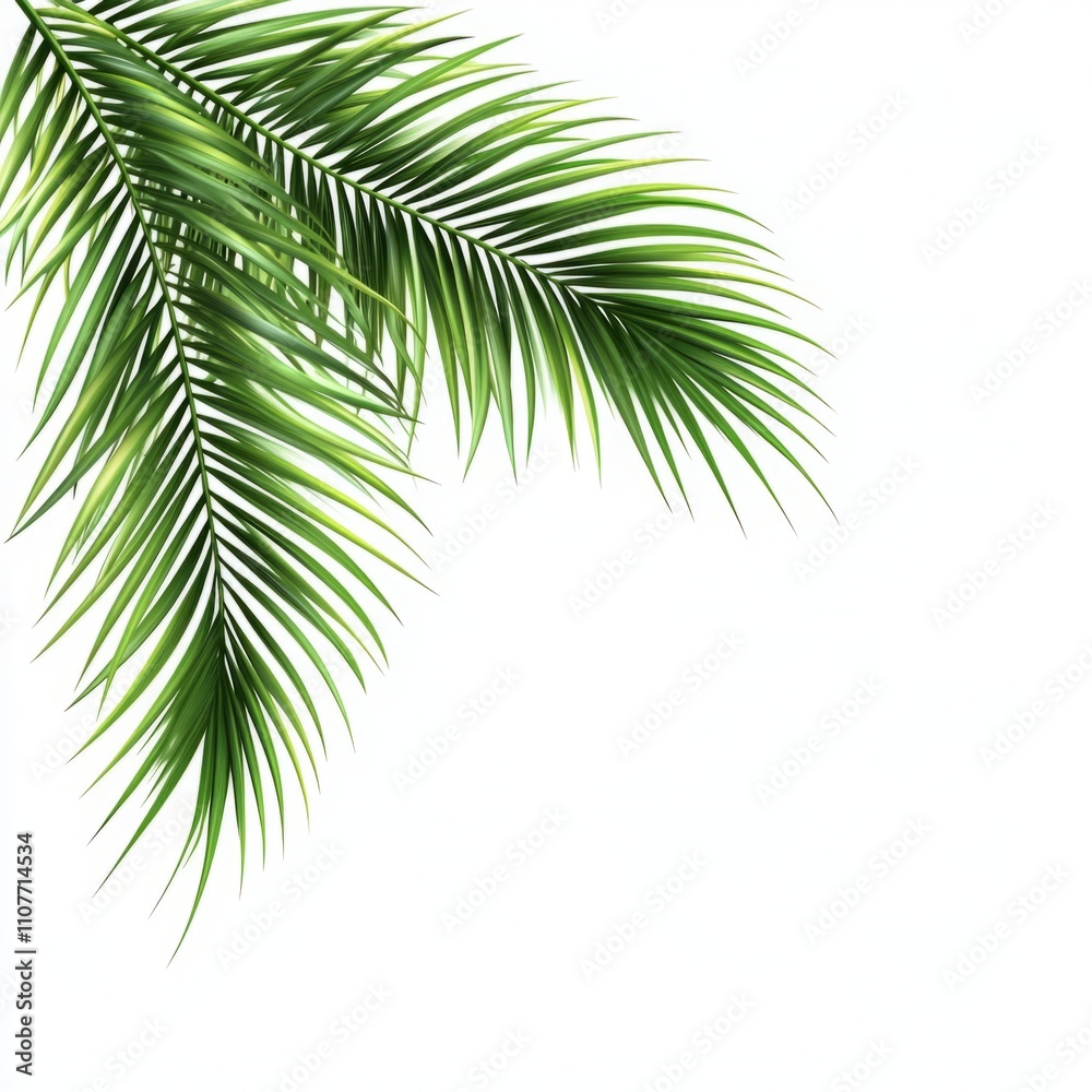 Naklejka premium Palm leaves corner border cutout, isolated on a clean white background, showcasing the vibrant green foliage and tropical elegance for decorative and design use.